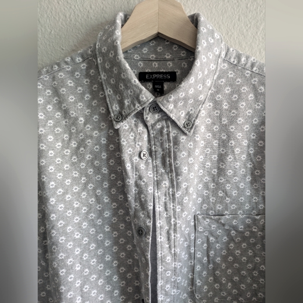 EXPRESS Men's Long Sleeve Gray Patterned Button Down Shirt Sizes Medium
